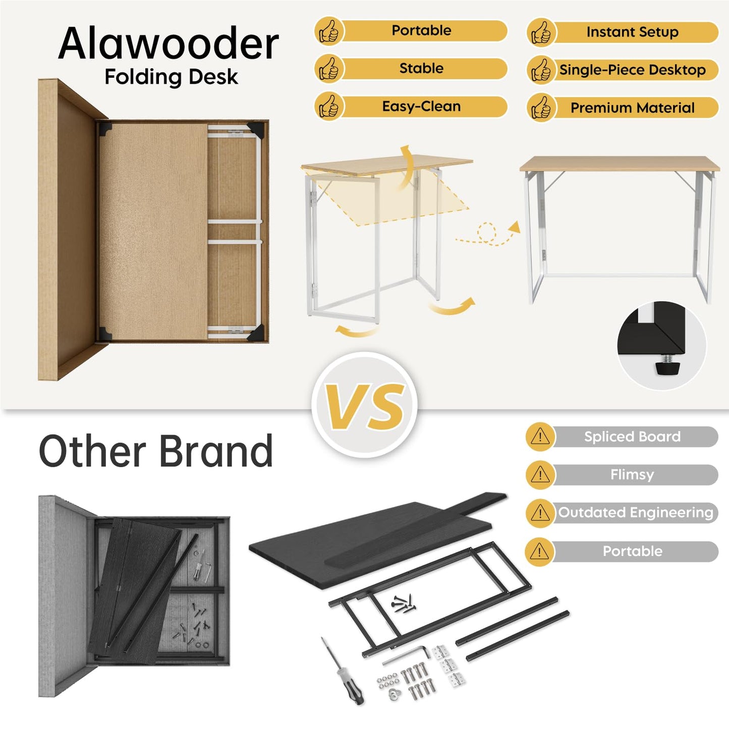 alawooder Escritorio plegable – Escritorio plegable con parte superior de madera de 31.5 pulgadas para espacios pequeños, no requiere montaje, escritorio compacto para oficina en casa, escritura y