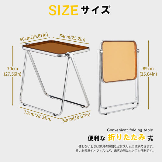 KAIHAOWIN Mesa Plegable, acrílico Transparente, Plegable, no Requiere Montaje, pequeño Escritorio para el hogar, Oficina, pequeño Escritorio de la computadora para Espacios pequeños, Amarillo-marrón