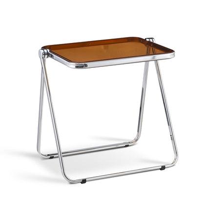 Mesa plegable para TV, acrílico transparente, no requiere montaje, escritorio pequeño para oficina en casa, mesa auxiliar, escritorio pequeño para computadora para espacios pequeños, color marrón