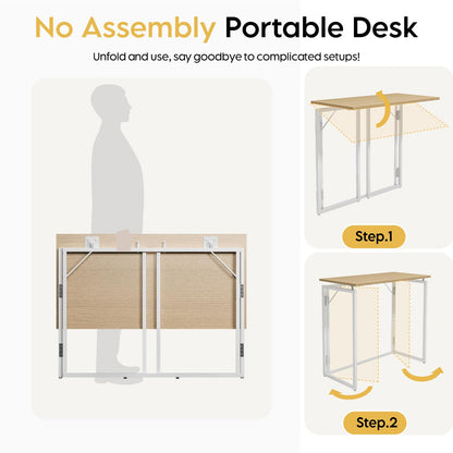 alawooder Escritorio plegable – Escritorio plegable con parte superior de madera de 31.5 pulgadas para espacios pequeños, no requiere montaje, escritorio compacto para oficina en casa, escritura y