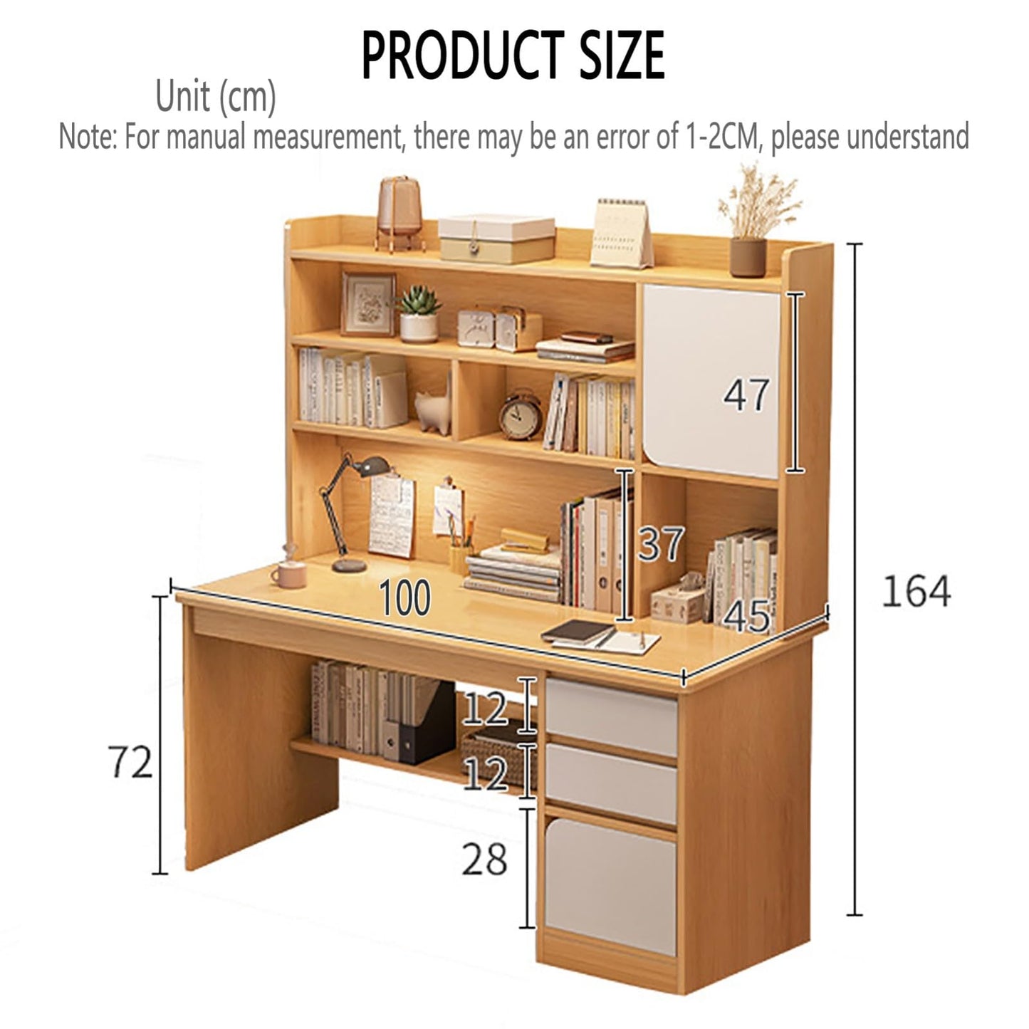 HaoJieHan Escritorio para Computadora con Cajones, Mesa Compacta para Computadora, con Estantes De Almacenamiento/Cajón/Estante para Aparador, Mesa De Estudio para Computadora Portátil A,164x100x45cm