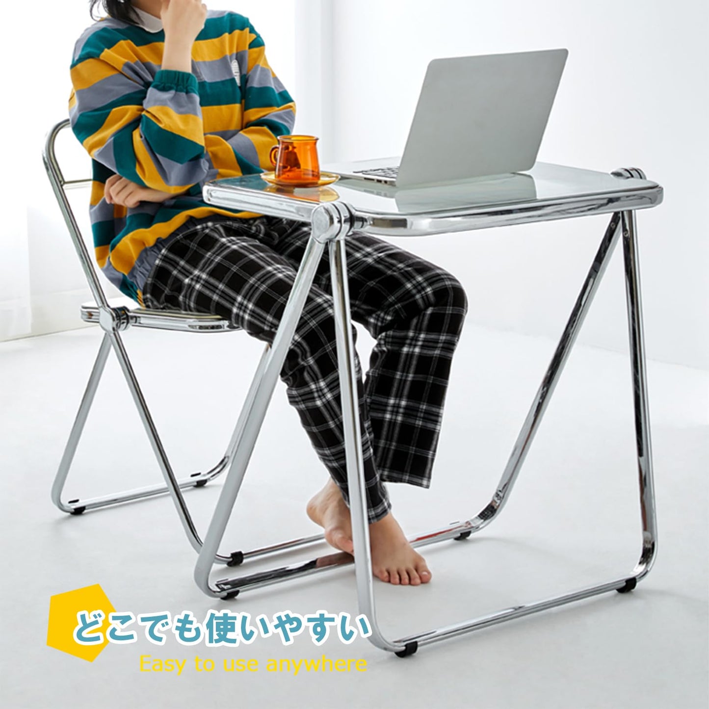 KAIHAOWIN Mesa Plegable, acrílico Transparente, Plegable, no Requiere Montaje, pequeño Escritorio para el hogar, Oficina, pequeño Escritorio de la computadora para Espacios pequeños, Amarillo-marrón