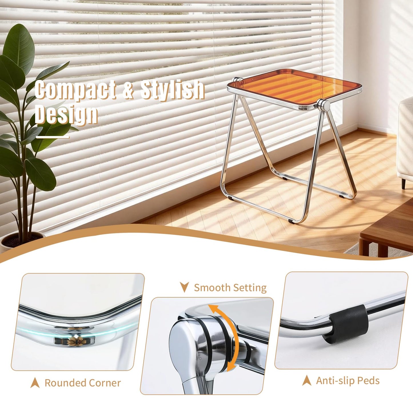 Mesa plegable para TV, acrílico transparente, no requiere montaje, escritorio pequeño para oficina en casa, mesa auxiliar, escritorio pequeño para computadora para espacios pequeños, color marrón