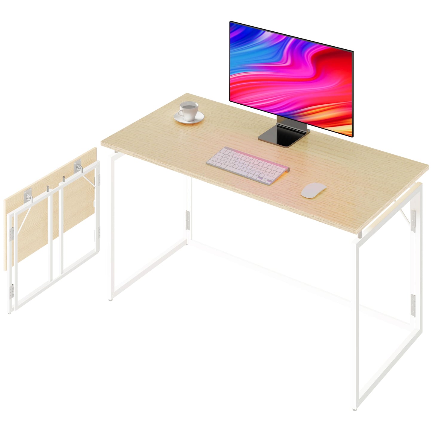 alawooder Escritorio plegable – Escritorio plegable con parte superior de madera de 31.5 pulgadas para espacios pequeños, no requiere montaje, escritorio compacto para oficina en casa, escritura y