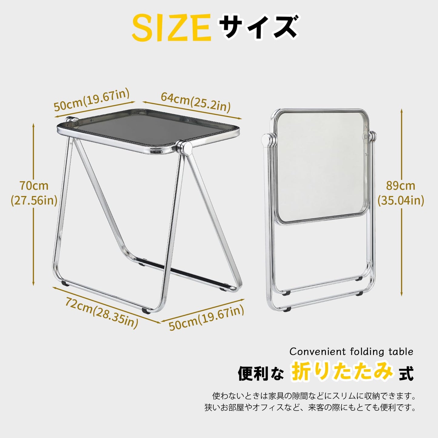 KAIHAOWIN Mesa Plegable, acrílico Transparente, Plegable, no Requiere Montaje, pequeño Escritorio para el hogar, Oficina, pequeño Escritorio de Ordenador para Espacios pequeños, Gris