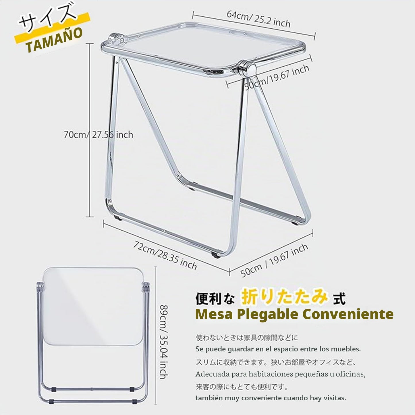 KAIHAOWIN Mesa plegable de acrílico, escritorio pequeño que ahorra espacio para oficina en casa, bandeja de TV, escritorio de computadora para espacios pequeños, no requiere montaje