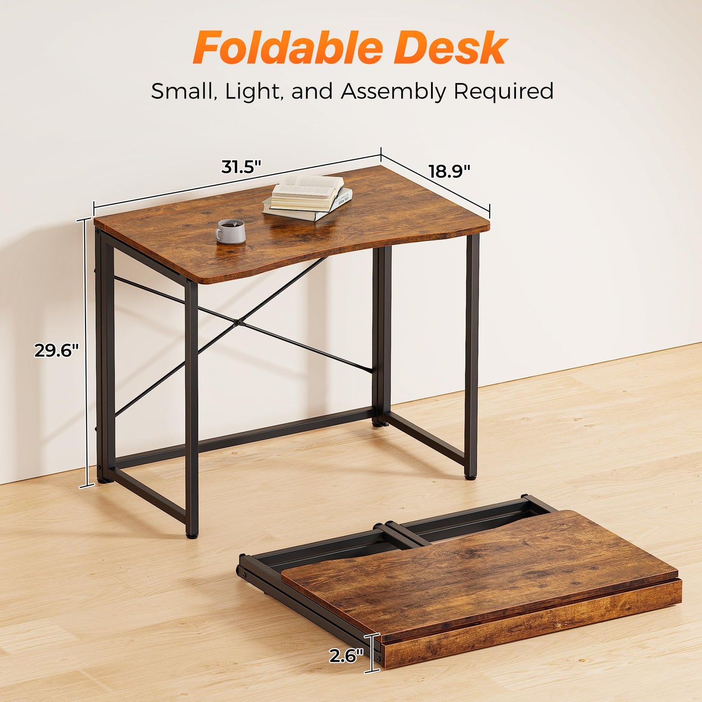 Huuger Escritorio plegable para espacios pequeños, mesa de computadora plegable de 31.5 pulgadas, para oficina en casa, estudio, dormitorio, ahorro de espacio, escritorio pequeño de oficina