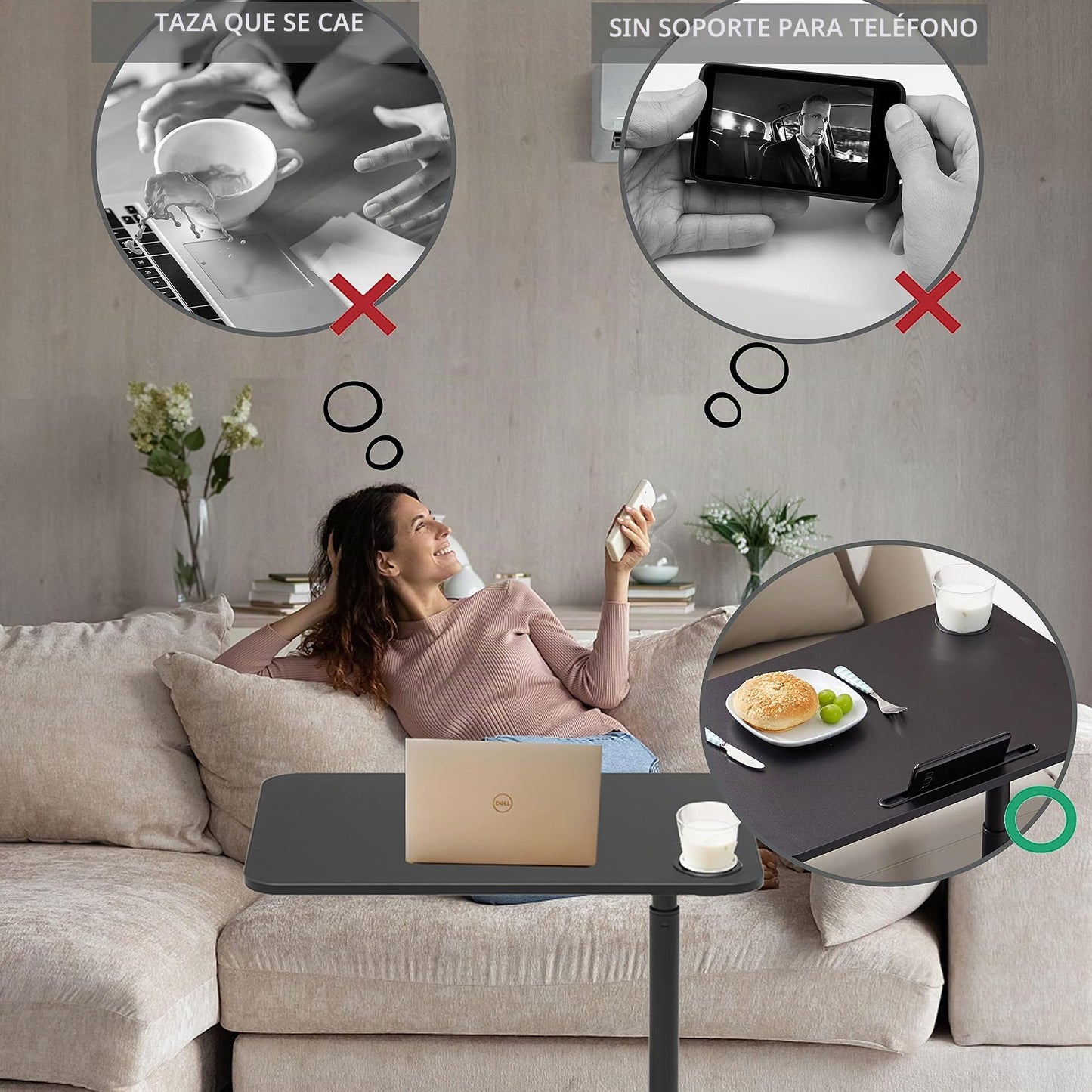 ETHU Mesa de Cama Con Ruedas Giratoria y Ajustable para Portátil, Uso Hospitalario