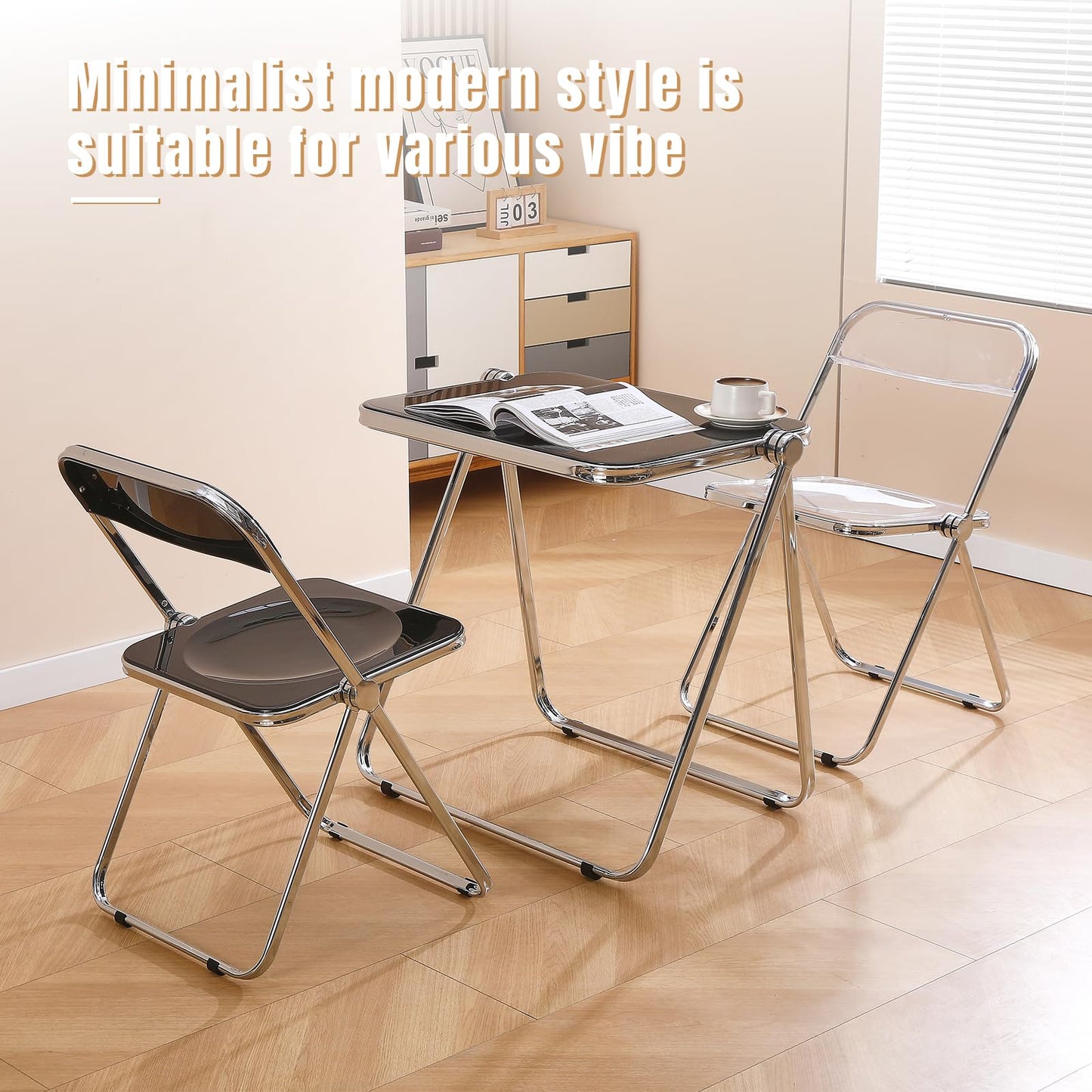 Mesa plegable para TV, acrílico transparente, no requiere montaje, escritorio pequeño para oficina en casa, mesa auxiliar, escritorio pequeño para computadora para espacios pequeños, color marrón