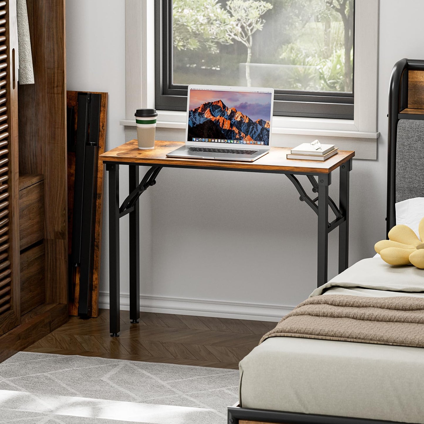 TEMI Mesa plegable pequeña para computadora – Escritorio de oficina plegable de 35.8 pulgadas, sin montaje, perfecto para espacios pequeños en dormitorio, dormitorio o apartamento, mini escritorio