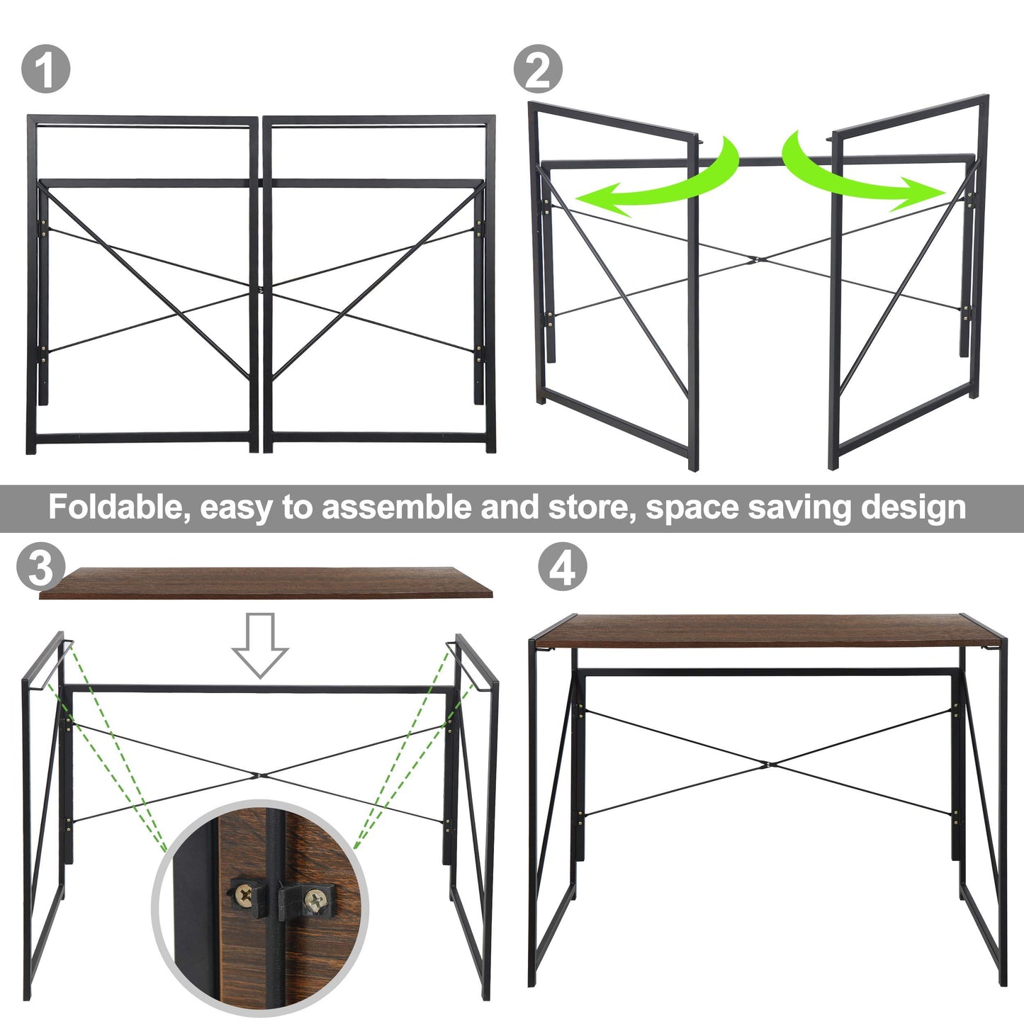 Escritorio para computadora de Escritorio para casa, Oficina, PC, portátil, estación de Trabajo Multiusos con diseño Plegable/Marco de Acero sólido/Escritorio Impermeable