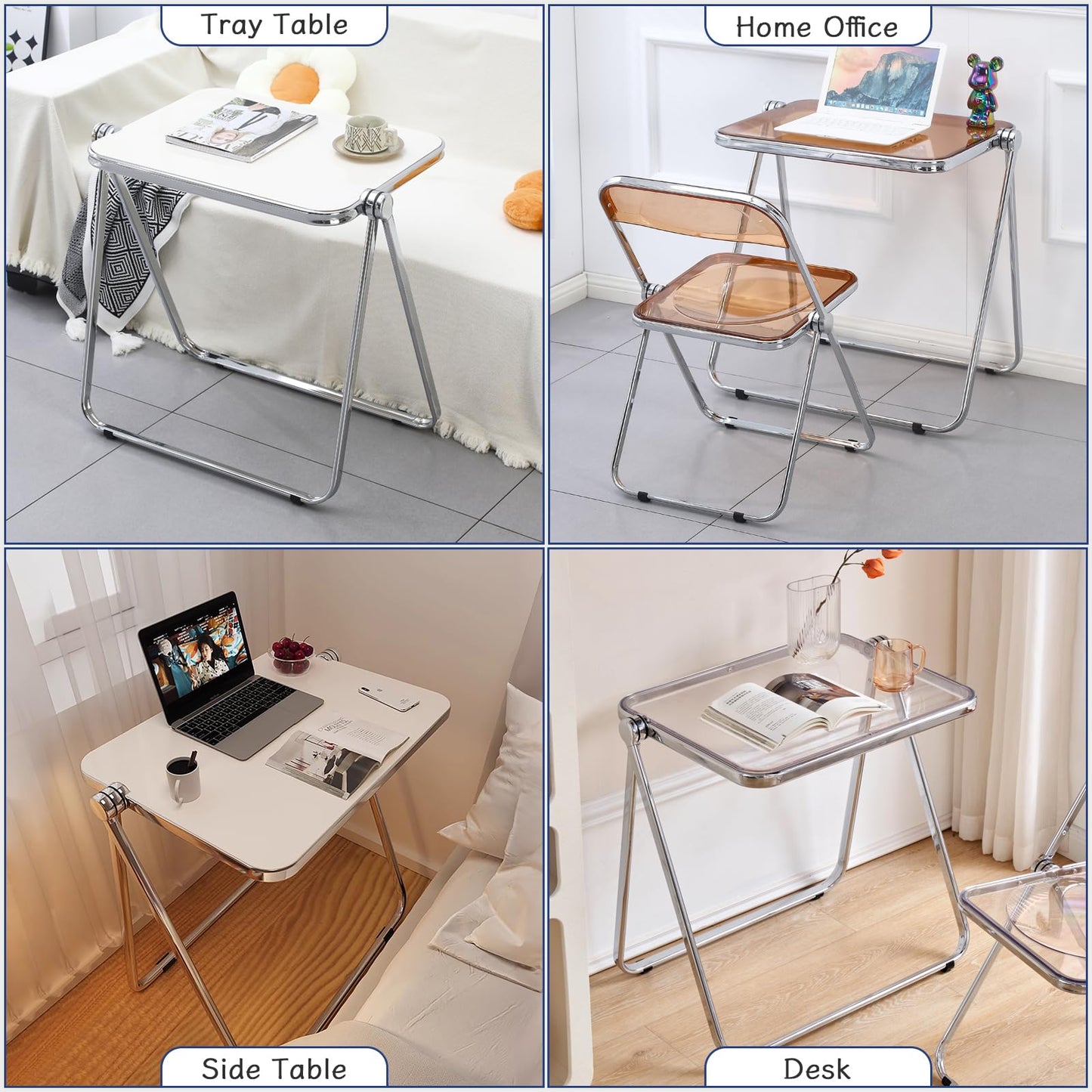 KAIHAOWIN Mesa Plegable, acrílico Transparente, Plegable, no Requiere Montaje, pequeño Escritorio para el hogar, Oficina, pequeño Escritorio de la computadora para Espacios pequeños, Amarillo-marrón
