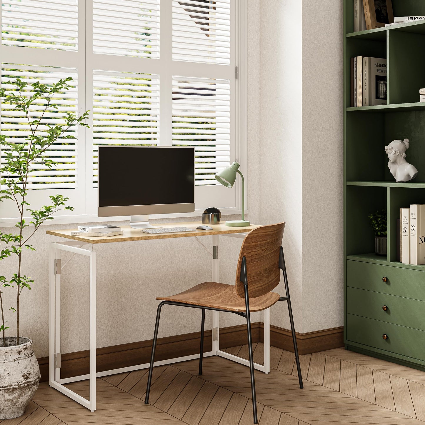 alawooder Escritorio plegable – Escritorio plegable con parte superior de madera de 31.5 pulgadas para espacios pequeños, no requiere montaje, escritorio compacto para oficina en casa, escritura y